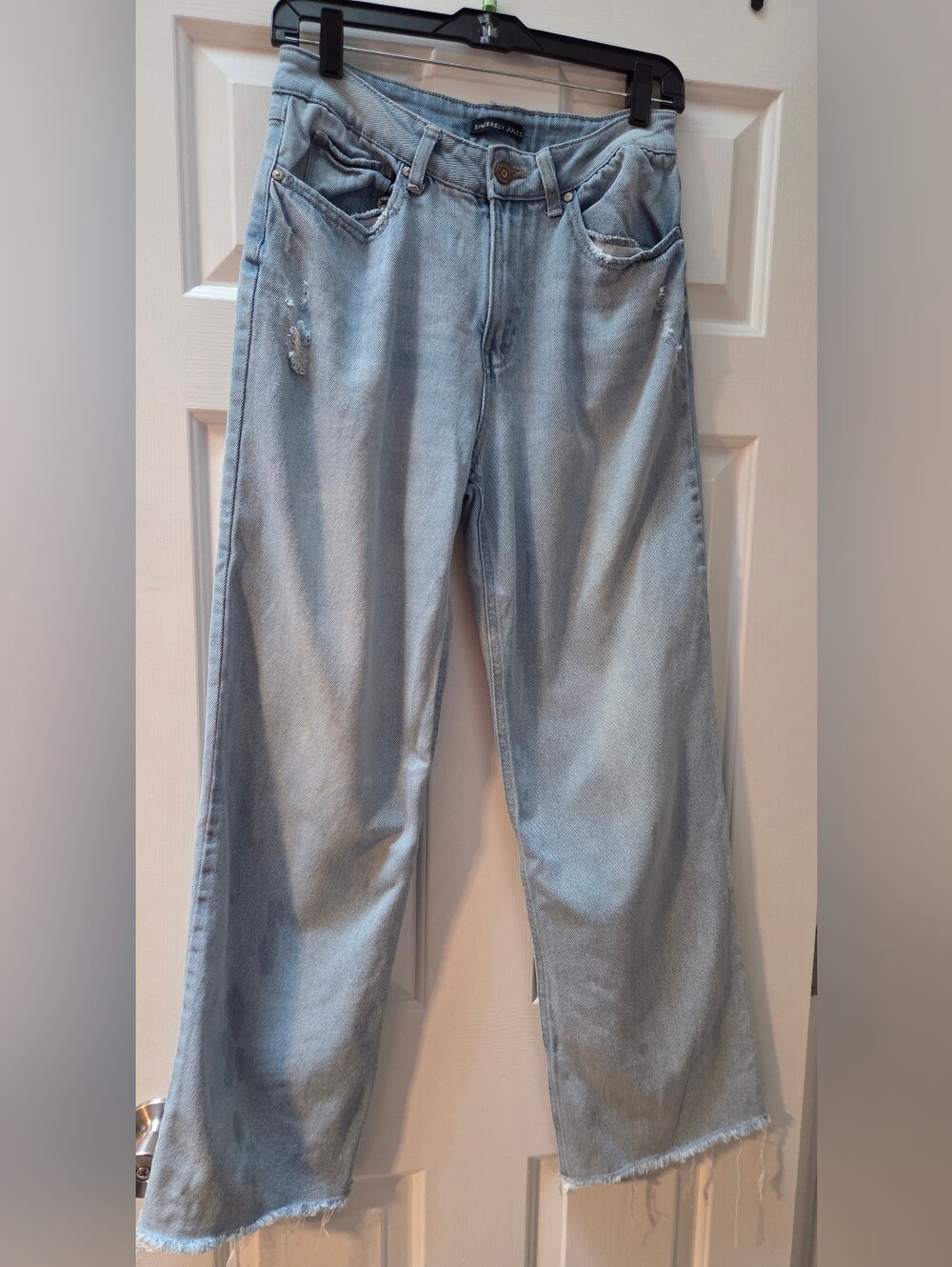 Sincerely Jules High-Rise Straight Leg Distressed Jeans Light Wash - Size 7/28